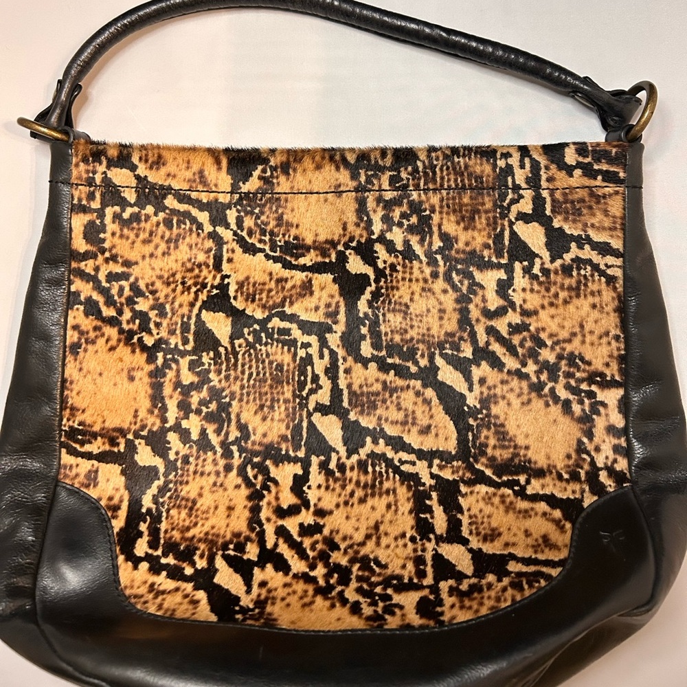 Frye Black and Tan Animal Print Shoulder Bag
